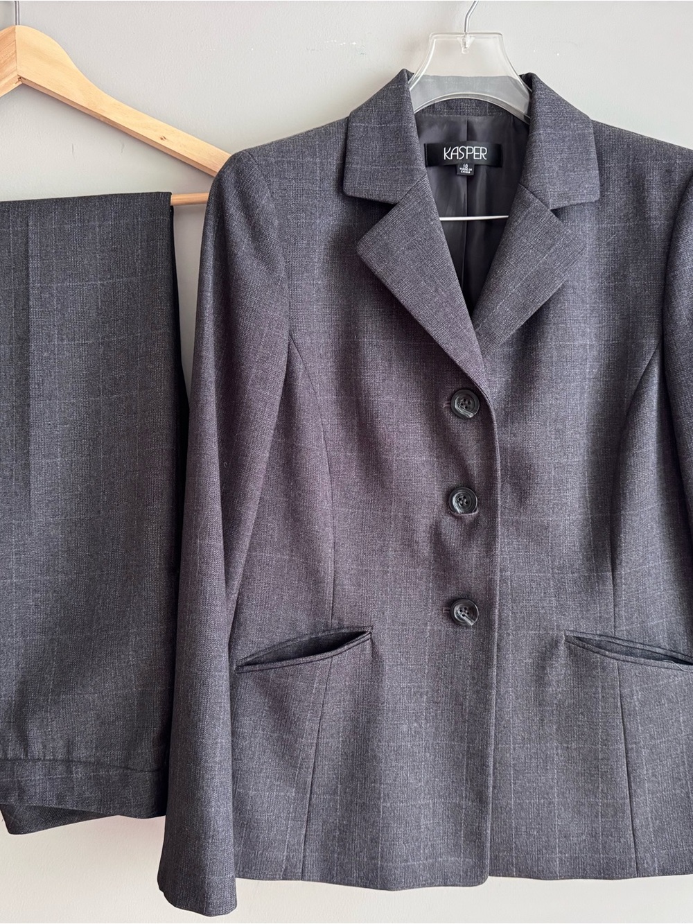 Kasper Dark Charcoal Gray Pinstripe Women's Suit Jacket and Pants
